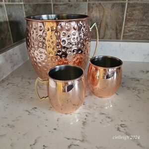 Copper Moscow Mule mugs and ice bucket